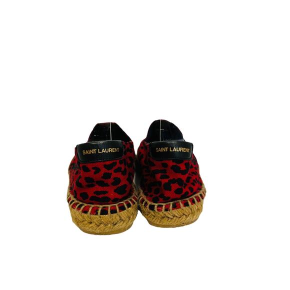 SAINT LAURENT Red Leopard Canvas Print Embroidered Accent Espadrilles 37 US 7 - Picture 6 of 10